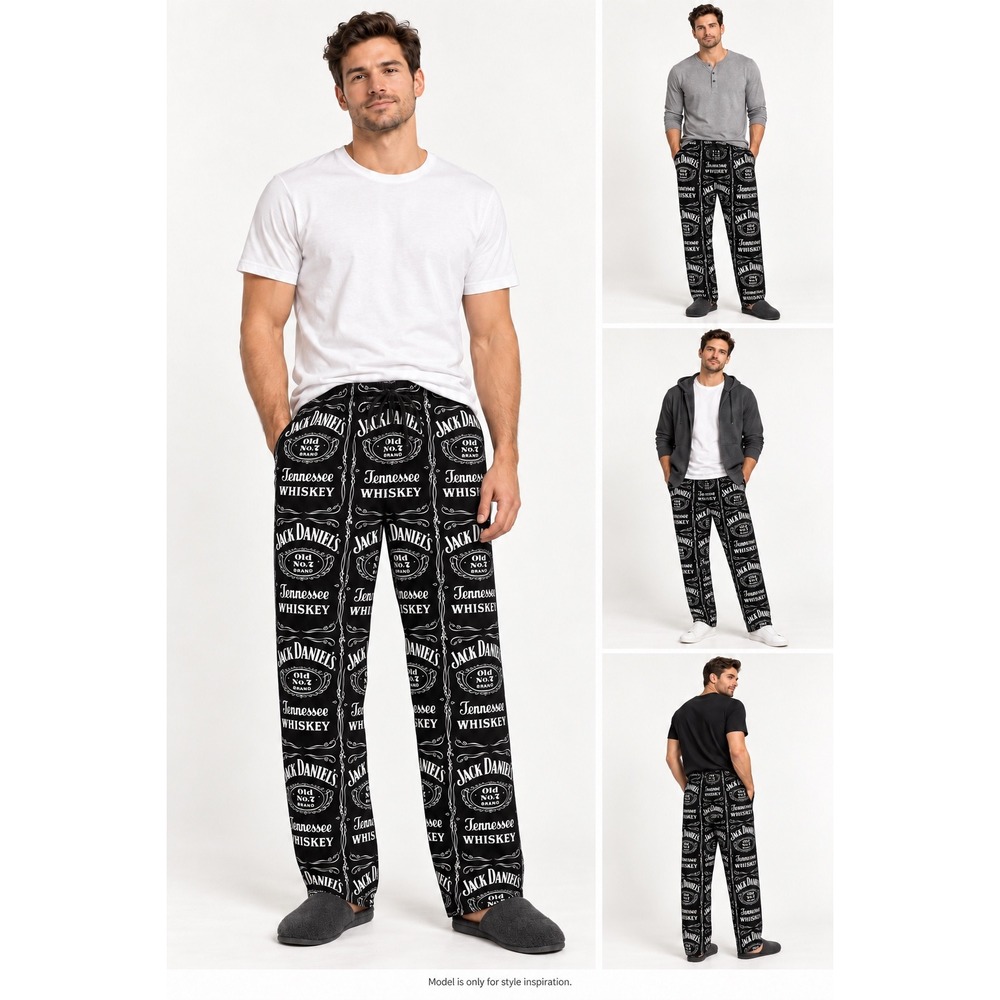 Jack Daniel's pajama pants mens L black cotton logo drawstring lounge sleepwear